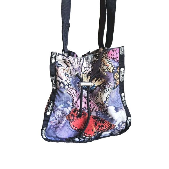 LeSportsac Nadine Butterfly Purse Drawstring Bucket Tote Medium Shoulder Bag